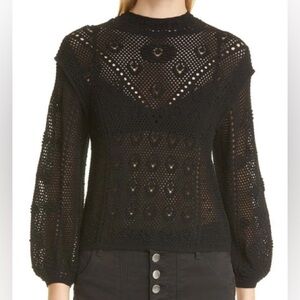 FRAME Crochet Sweater, Noir; Women’s Small; Black sweater; designer contemporary
